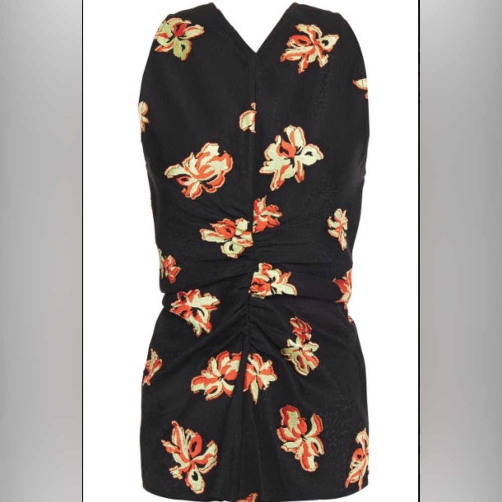 PROENZA SCHOULER Ruched Fil Coupé Jacquard Top Black Floral Size 2